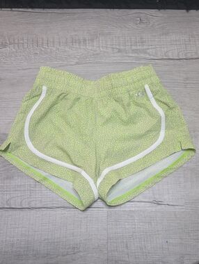 DSG Youth Girls Neon Green Patterned, Lined Athletic Shorts with White Trim